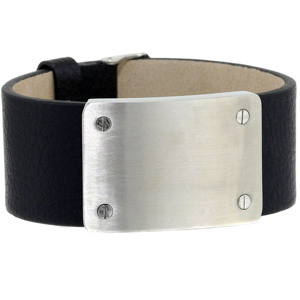 Stainless Steel Black Leather Bracelet Blingby